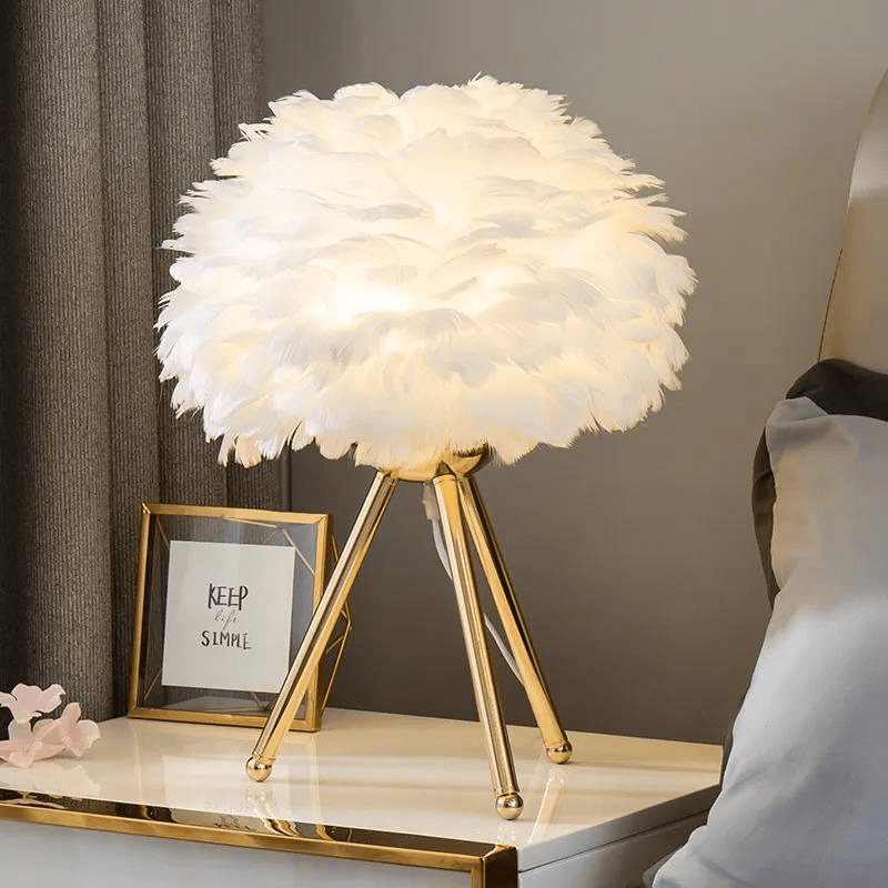 Ma boutique Blanc/or Lampe de Chevet plume