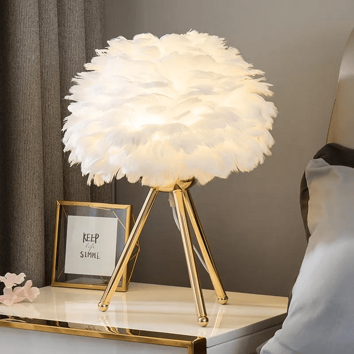 Ma boutique Blanc/or Lampe de Chevet plume