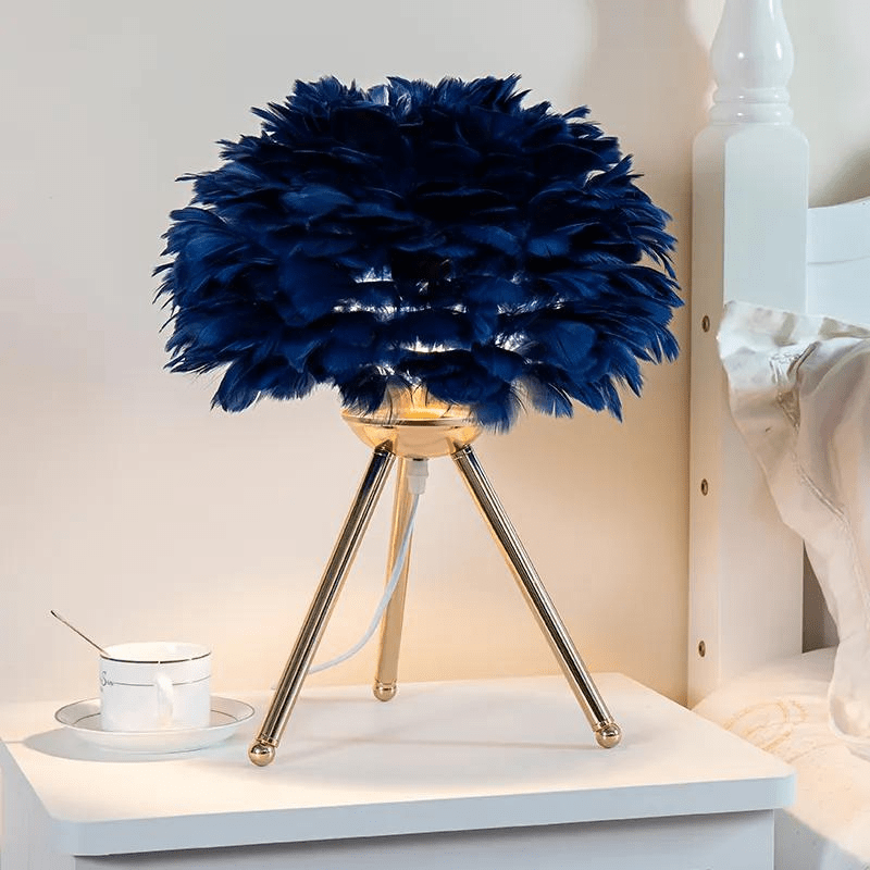 Ma boutique Bleu/or Lampe de Chevet plume